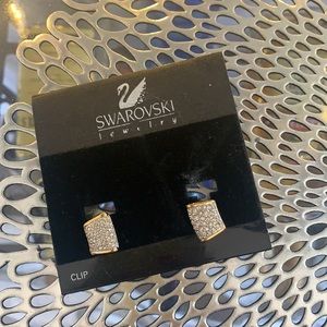 Swarovski clip on gold diamond earrings new